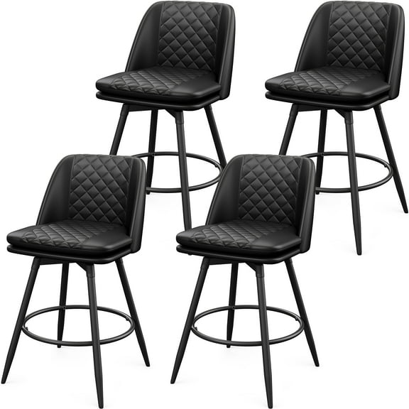 LainTene Swivel Bar Chairs Set of 4, 26-Inch Counter Height Stools with Faux Leather Seats, Footrest & Backrest – Ideal for Kitchen Island or Bar