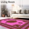 thumbnail image 2 of ODIKA 8'x10' Machine Washable Non-Slip Area Rug, Sunburst Interlocking Medallion with Ethnic Borders High Traffic Rug with Pad, Pink, 710445, 2 of 8