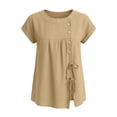 thumbnail image 6 of Ahdbta Womens Cotton Linen Tops Summer Short Sleeve Round Neck Button Babydoll Shirts Casual Loose Fit Cute Peplum Blouse, 6 of 6