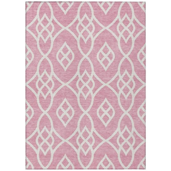 HomeRoots 592125 3 x 5 ft. Pink & Ivory Trellis Washable Indoor & Outdoor Rectangle Area Rug