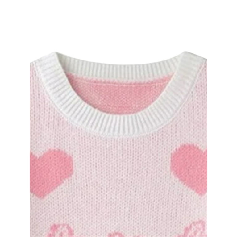Round Neck Heart Loose Long Sleeve Knitting Sweaters Round Neck Heart Loose Long Sleeve Knitting Sweaters