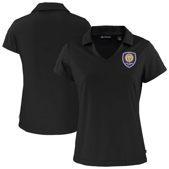 Women's-Cutter & Buck  Black Orlando City SC Daybreak Eco Recycled V-Neck Polo