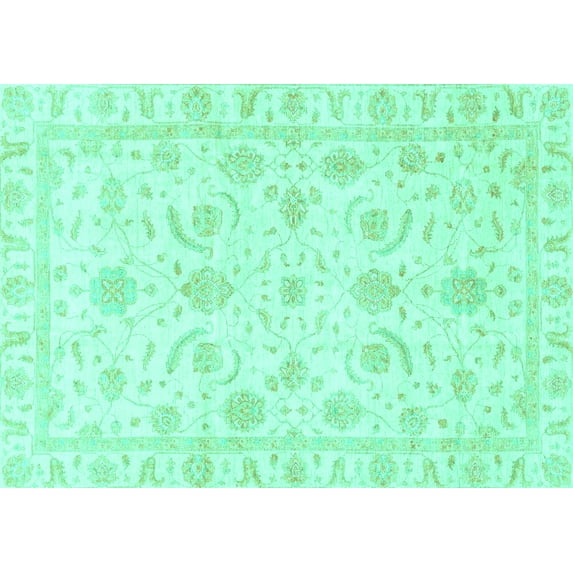 Ahgly Company Indoor Rectangle Oriental Turquoise Blue Traditional Area Rugs, 5' x 8'
