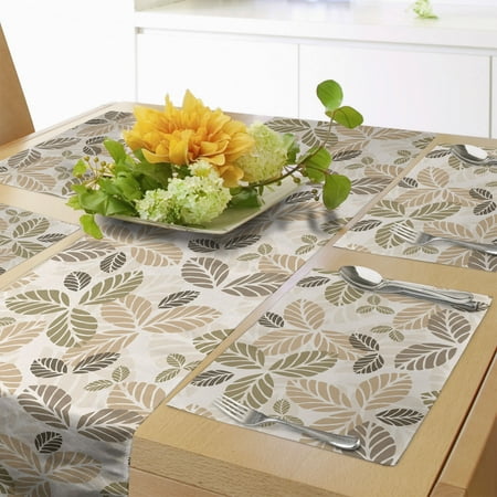 

Leaf Table Runner & Placemats Floral Abstract Pattern Leaf Silhouettes in Retro Colors Gardening Plants Set for Dining Table Placemat 4 pcs + Runner 16 x72 Army Green Tan Brown by Ambesonne