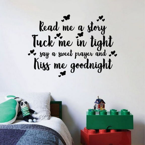 Read Me A Story Tuck Me In Tight Say A Sweet Prayer And Kiss Me Goodnight Bedroom Decal Quote Vinyl Wall Decal Wall Art Sticker Room Decoration Design Home Room Bedroom Nursery Room Size (20x20 inch)