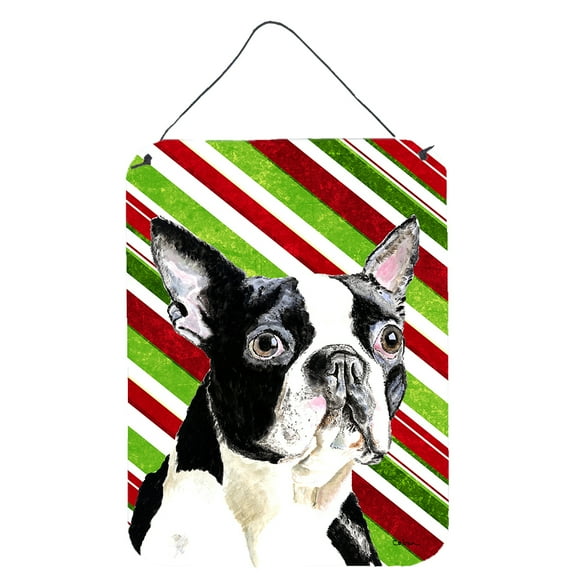 Carolines Treasures SC9320DS1216 Boston Terrier Candy Cane Holiday Christmas Wall or Door Hanging Prints 12WX16H