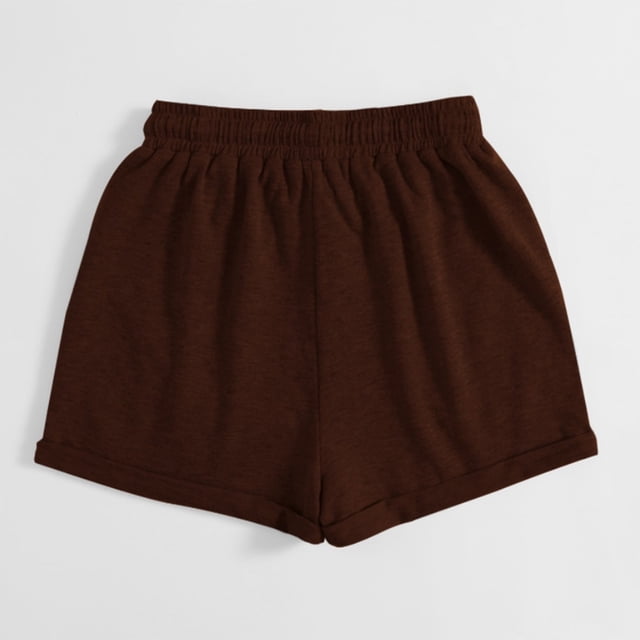 LOVZFMLL Women's Solid Casual Loose Pockets Lacing Drawstring Short Pants Brown M