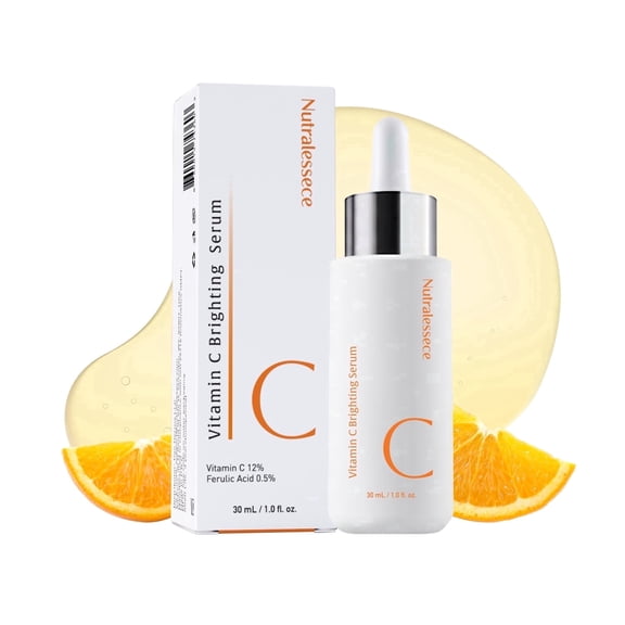 Nutralessece Anti Aging Serum - 12% Vitamin C Serum with Ferulic Acid – Boost Skin Collagen, Antioxidant, Hydrate & Plump Skin, Eye Wrinkles, Nasolabial Folds, Neck Wrinkles, Salon-Quality, 30mL