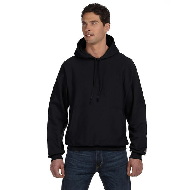 Champion - Sudadera con capucha de forro polar de tejido inverso para hombre, color negro, mediano