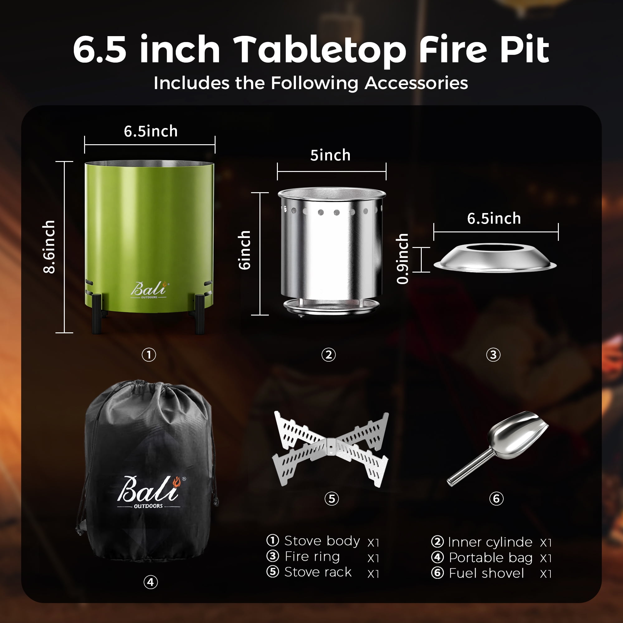 BALI OUTDOORS Tabletop Fire Pit Round, Portable Outdoor Smokeless Firepit Green