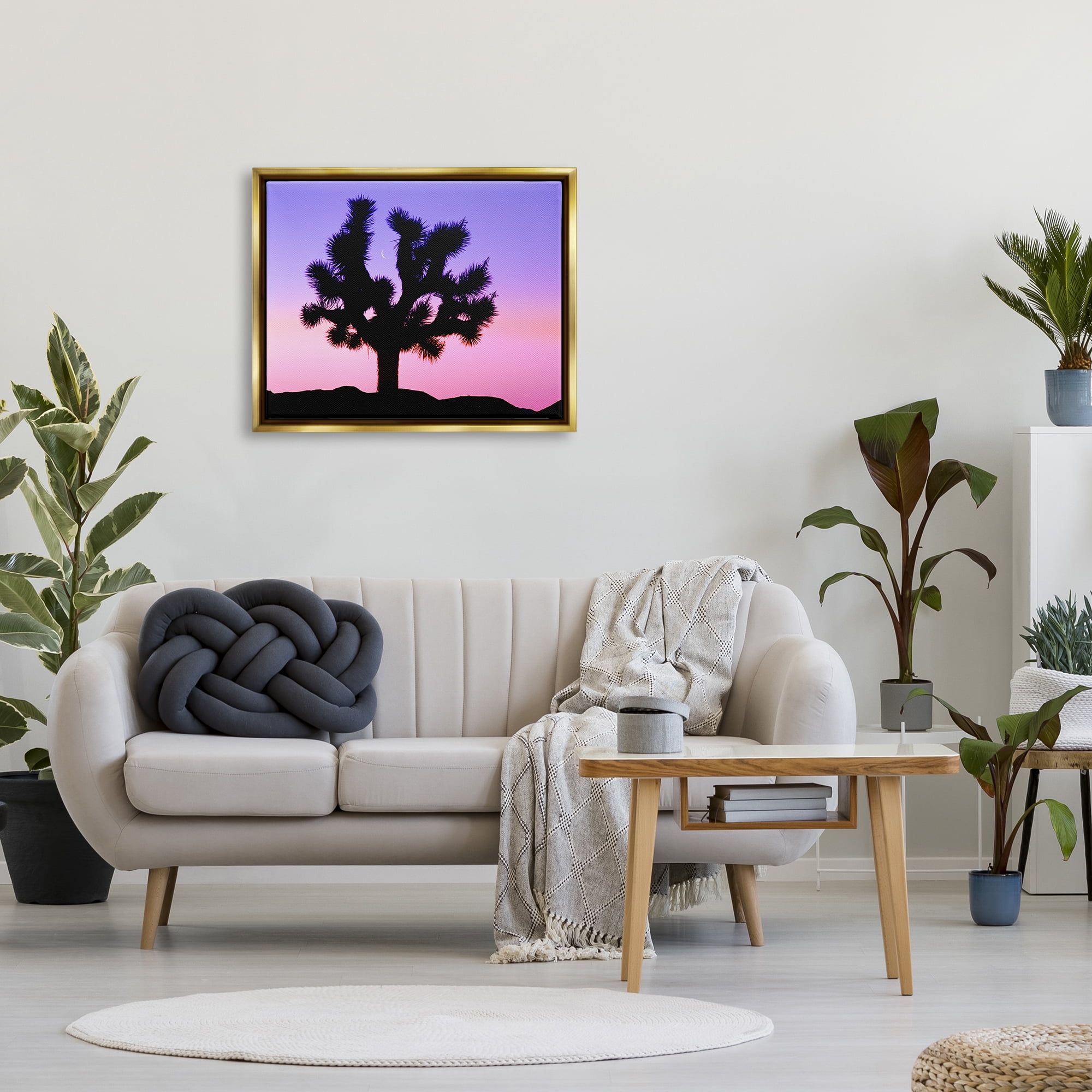 Stupell Industries Crescent Moon Tree Silhouette Landscape Photography Gold Floater Framed Art Print Wall Art