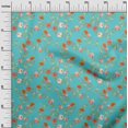 thumbnail image 2 of oneOone Popeline de Coton Bleu Turquoise Tissu Fleur et Feuilles Aquarelle Matériel de Couture Tissu Imprimé au Mètre 56 Pouces de Large, 2 of 4