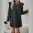thumbnail image 3 of Solid color ruffled long-sleeved loose stand-collar dress for women, 3 of 5