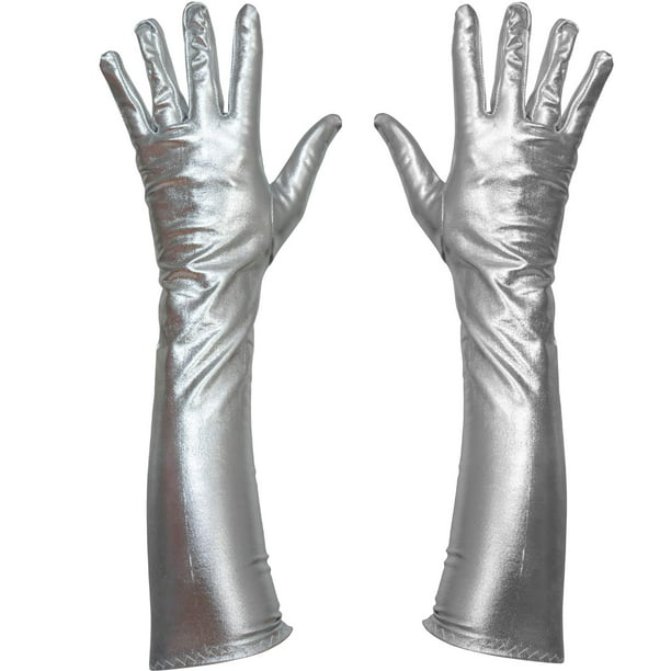 Skeleteen Silver Metallic Gloves - Roaring 20's Flapper Elbow Evening Gloves Accessories for Women and - Walmart.com