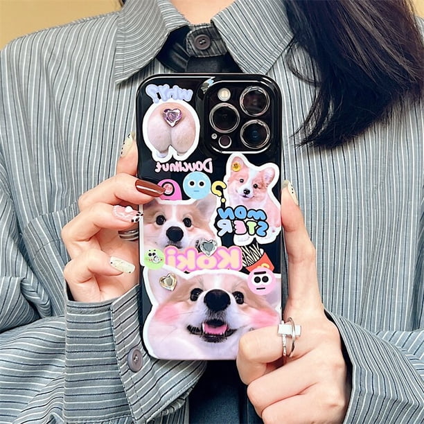 Kawaii Cartoon Dog Phone Case DIY Diamond Soft Case Estuches protectores lindos Moda iPhone 14 11 12 13 Pro Max zhangmengya LED