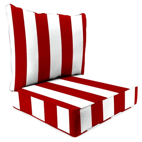 Jordan Manufacturing 46.5" x 24" Cabana Stripe Red Stripe Square Outdoor Deep Seating Patio Seat Cushion and Back Cushion 2-Piece Set