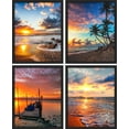 thumbnail image 2 of PixonSign Framed Wall Art Vibrant Sunset Tropical Ocean Beach Horizons Prints, Set of 4 Sea Landscape Wall Decors, Nature Wall Décor, Adhesive Canvas Poster, Modern Home Artwork - 11"x14" Black, 2 of 5