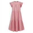 thumbnail image 3 of Women‘s Crew Neck Casual Short Sleeve Ruffle-Trim Summer Mini Dresses, 3 of 4