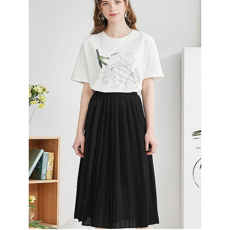 Keasmto Women's High Waist Midi Pleated Skirt, Elastic Keasmto Women's High Waist Midi Pleated Skirt, Elastic