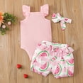 thumbnail image 4 of Children Outfit Letter Printing Girls Valentine's Day Romper Bodysuit Bowknot Watermelon Prints Shorts Headbands Outfits Party Featival Clothes For Child, 4 of 7