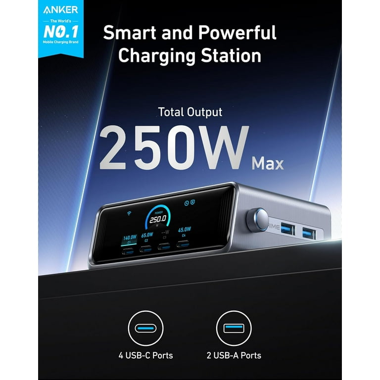 Anker Prime Charger, 250W GaN Prime USB C Charging Station