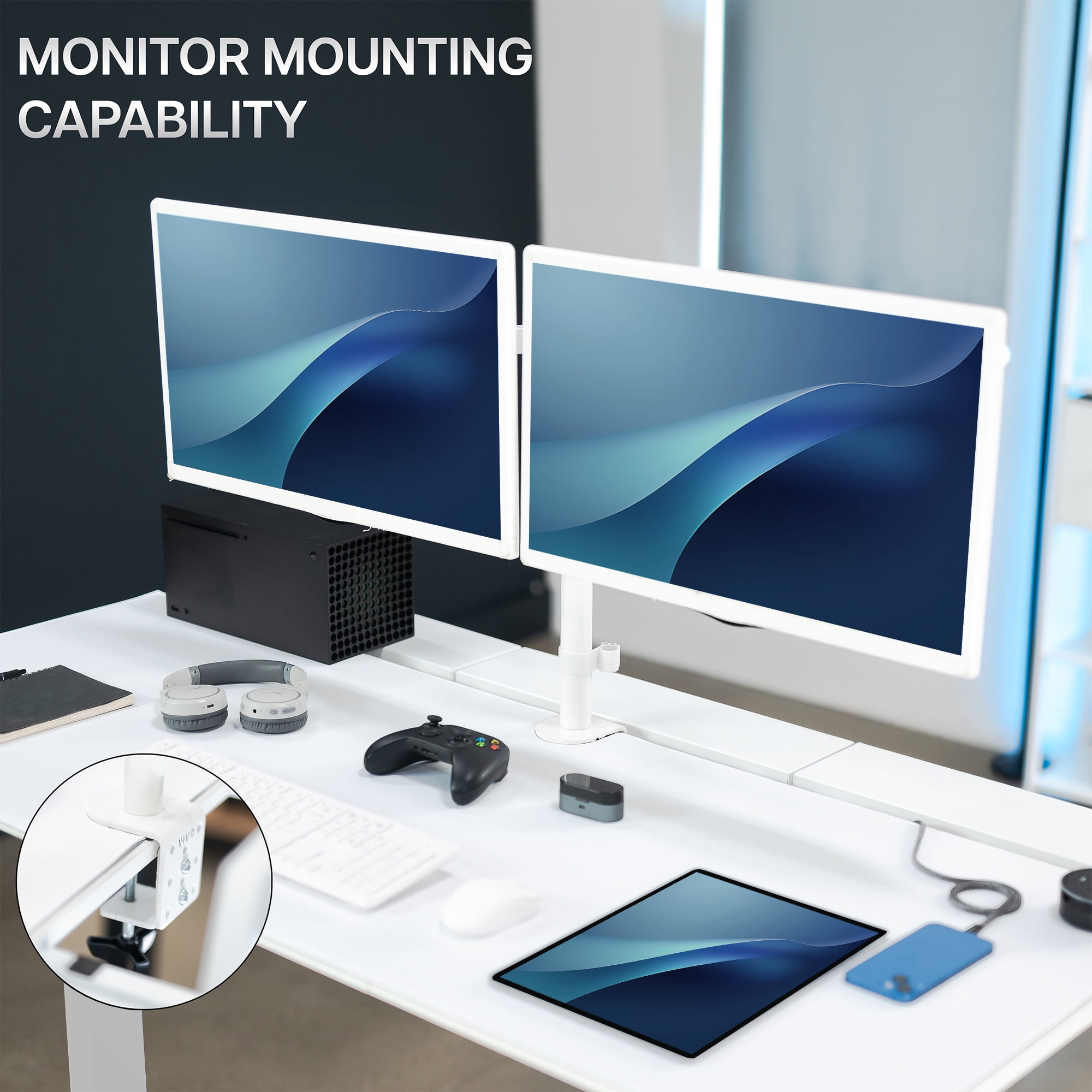VIVO Electric 60" x 30" Desk, Full Pad, White Hidden Cable Tabletop, White Frame