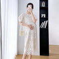 thumbnail image 1 of Falda de mujer embarazada de verano con burbujas, vestido de manga corta con encaje pesado y flores huecas, falda larga elegante que reduce la edad, 1 of 6