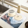 thumbnail image 2 of Yayeee Dish Drying Mat for Kitchen Counter 16" x 18" Microfiber Super Absorbent Coffee Decorative Pad, Art Mountain and Sun Pattern, 2 of 9