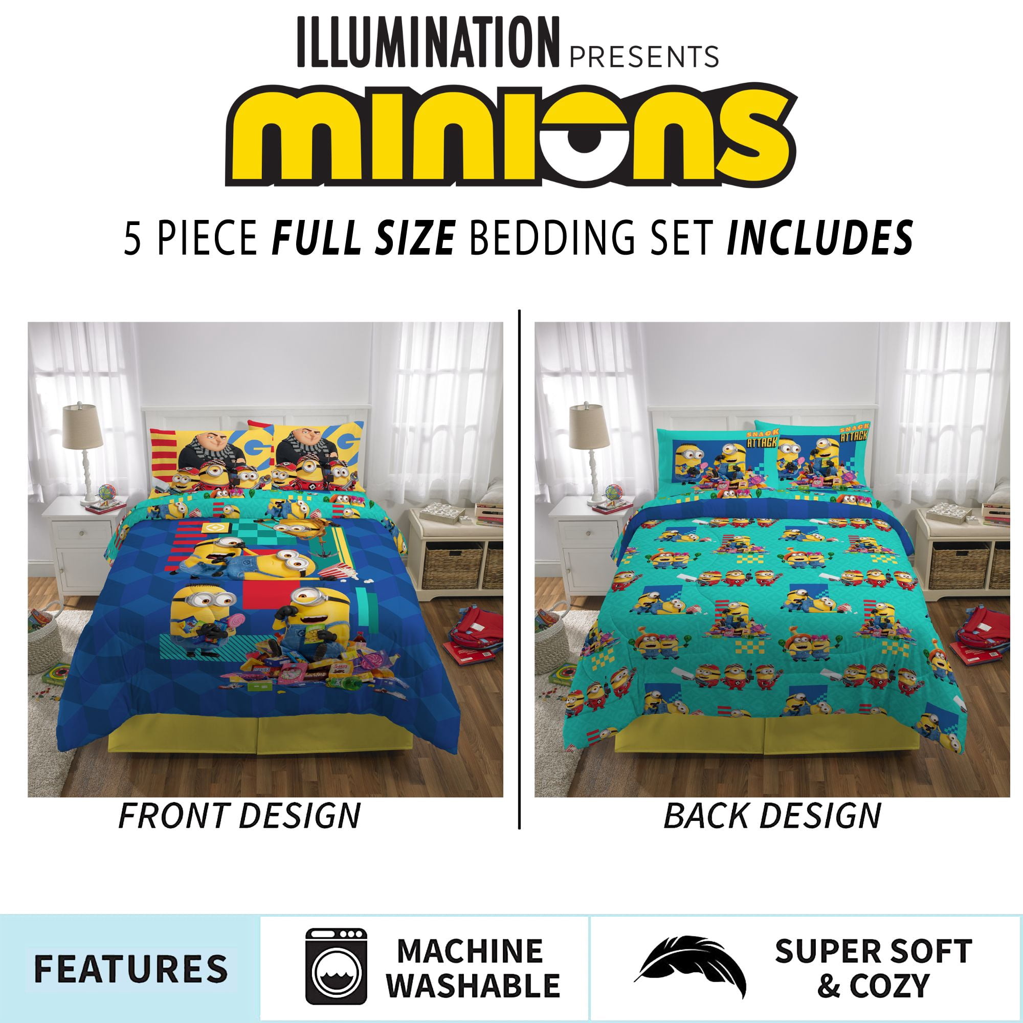 Minions Kids Full Bed in a Bag, Comforter and Sheets, Universal