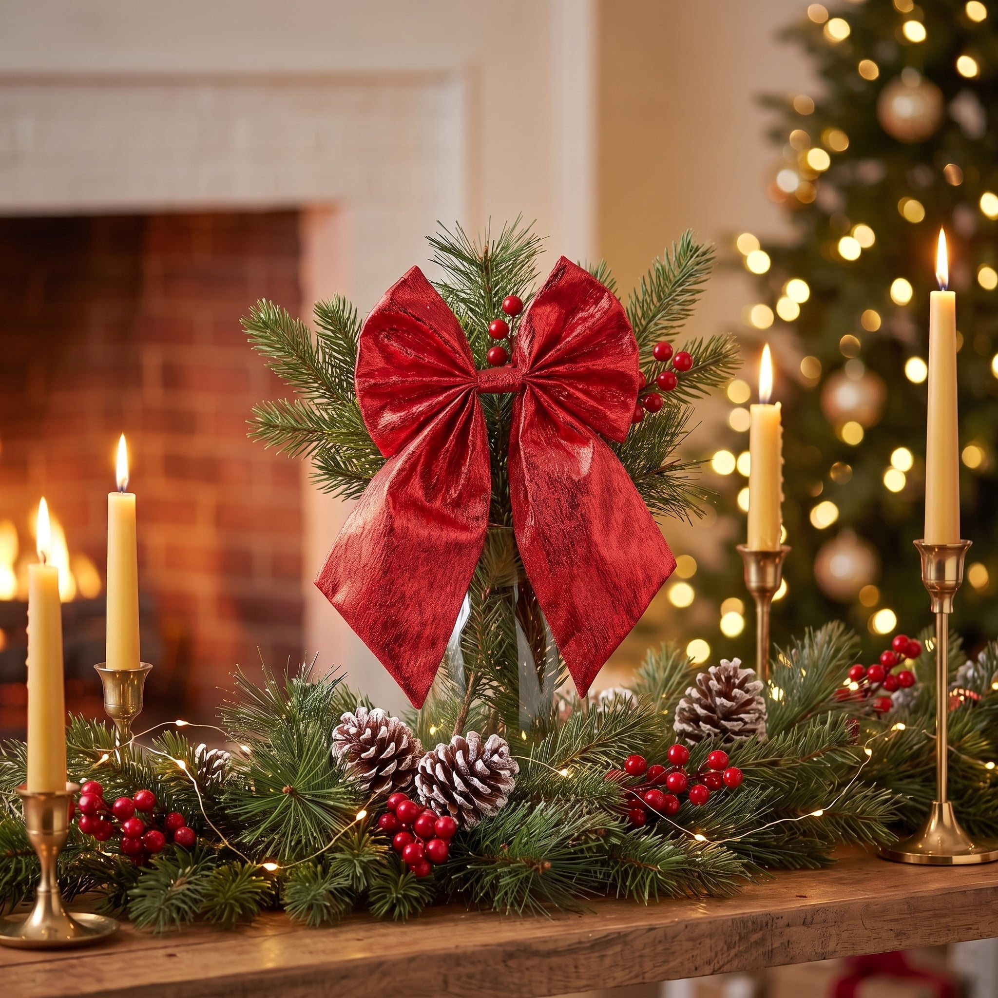 Red Bow Decorative Christmas Pick, 19", by Holiday Time