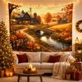 thumbnail image 3 of Autumn Pumpkin Cart by Stone Bridge in Cozy Farmhouse Style for Nature Lovers, Rustic Barn Landscape Art, Thanksgiving Gift Tapestry Wall Hanging for Living Room and Bedroom, 3 of 7