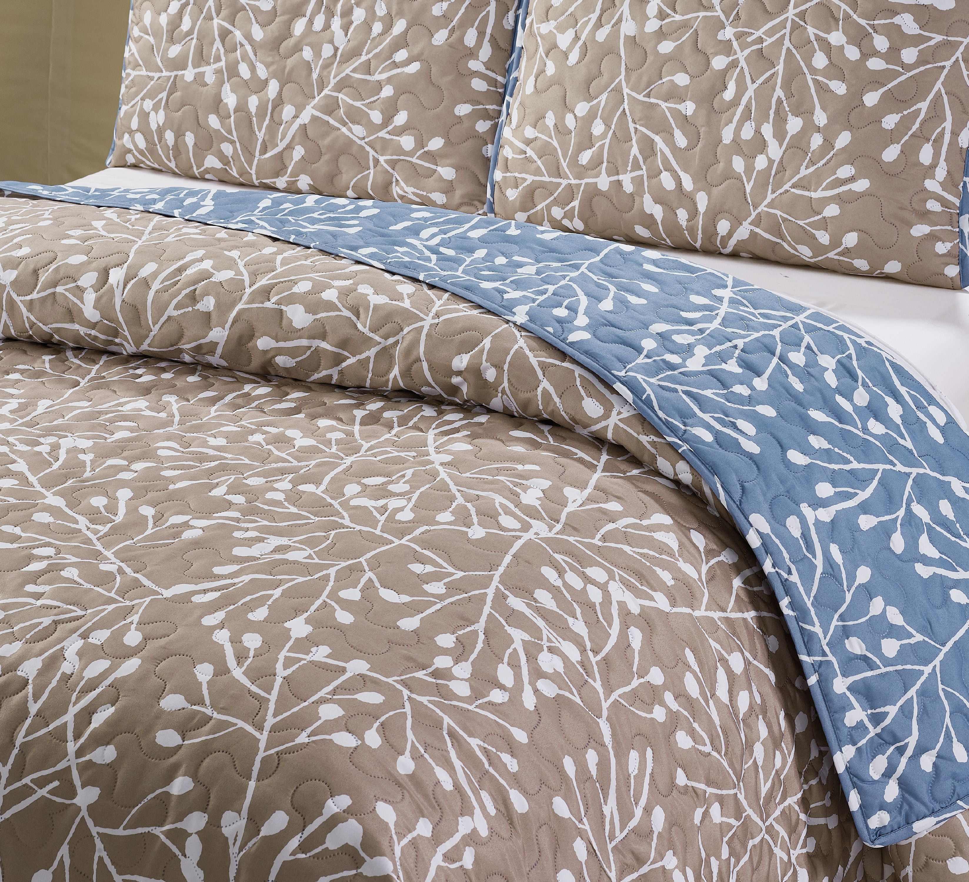 Harper Lane 100-Pieces Tan Blue Branches Quilt Bedding Sets, Twin
