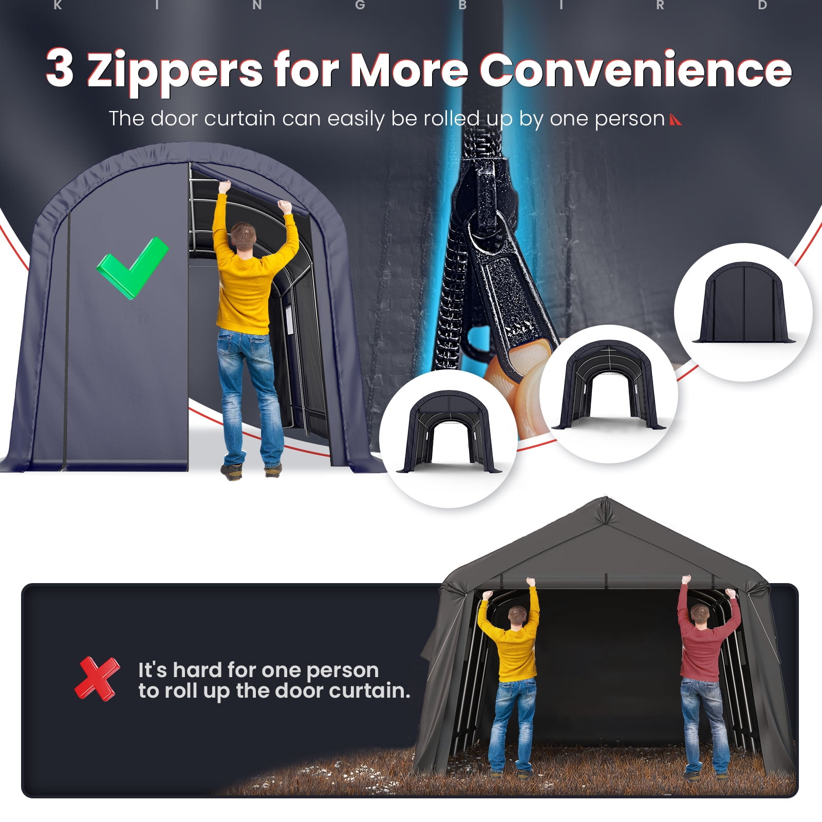 KING BIRD 10' x 15' Round Style Garage Shelter Anti-Snow Heavy Duty Storage Shelter Carport Portable Canopy Storage Shelter Shed