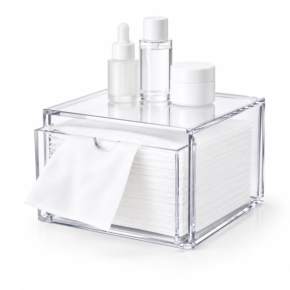 Disposable Face Towel Holder, Clear Acrylic Stackable Face Cloth Storage Box with Drawer, Makeup & Skincare Organizer Container Bin for Bathroom Countertop and Vanity