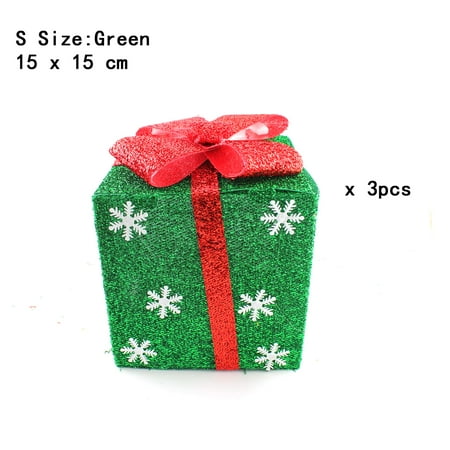 Snowflake Gift Pack of 3 Lighted Christmas Snowflakes Gift Wrap Boxes Yard Art Holiday Decoration (NOT Included LED light), Green, S ()