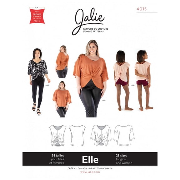 Jalie Sewing Pattern 4015 Elle Reversible Top Kids, Teenagers, Women 28 Sizes