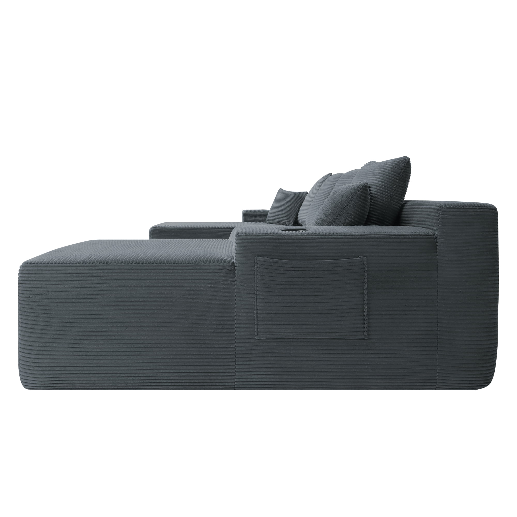 U-Shaped Sectional Sofa with Chaise and Cup Holders, 126'' Modular Sofa Couch with Side Pockets, Modern Upholstered Couch for Living Room, No Assembly Required