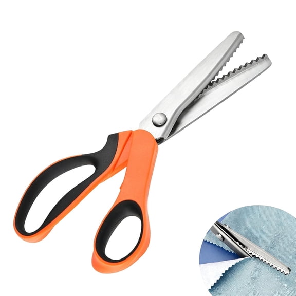 Cyenie Stainless Steel Pinking Shears, Sewing Scissors, Zig Zag Scalloped Scissors for Craft Dressmaking, Comfort Grip Shears for Fabric Cutting DIY (Orange Black Triangle)