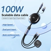 Q 3-in-1 Retractable Charging Cable 100W USB-C Fast Charger for iPhone 16 15 14 13, iPad, iWatch, Android, MacBook, Lightning Multi Cord
