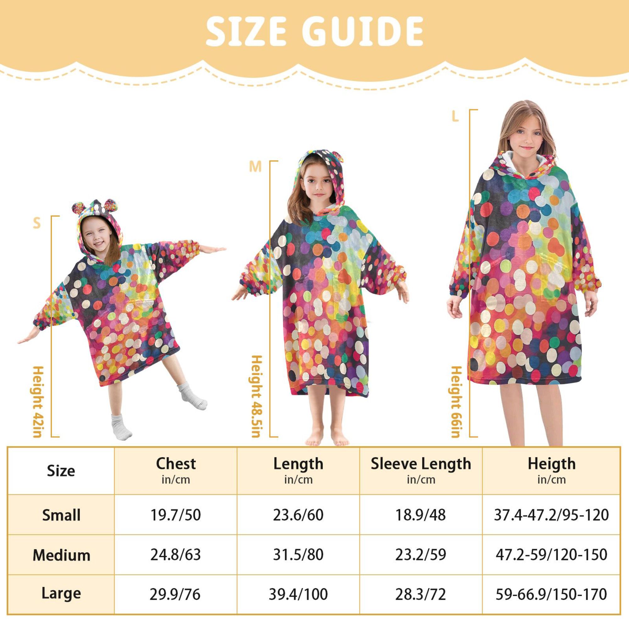 FORMRS Wearable Blanket Hoodie with Sleeves for Kids Cozy Flannel Sweatshirt, Green Colorful Circles