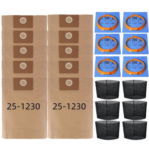 High-Efficiency Disposable Bag 10-Pack, Foam Filter, Cloth Filter & Clamp 6-Pack,Fits Hyper Tough 3 Gallon Vacuum (AT18203P-3B) and 4 Gallon Vacuum (AT18306-4B)