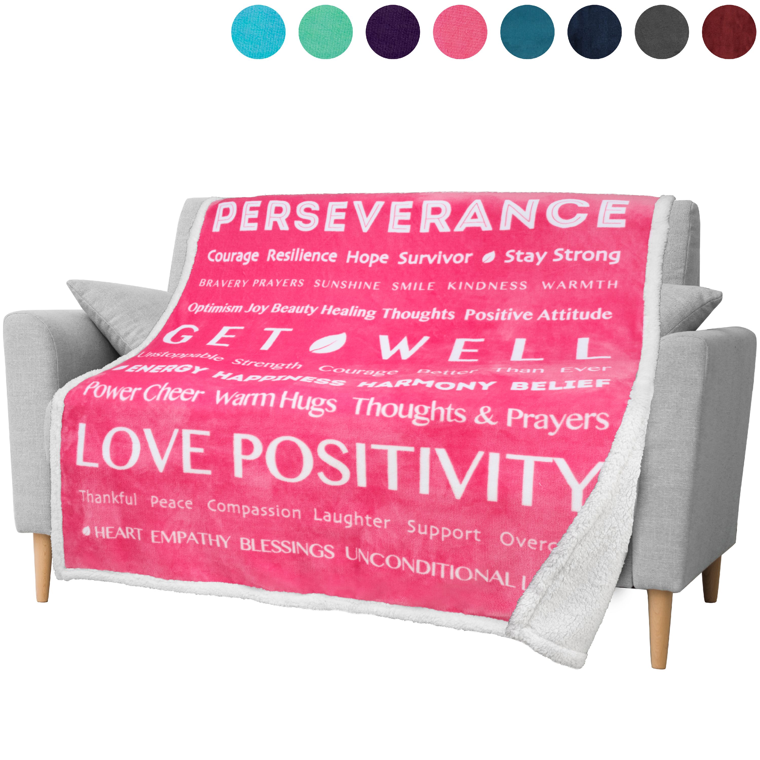PAVILIA Healing Thoughts Blanket, Sherpa Fleece Throw for Women
