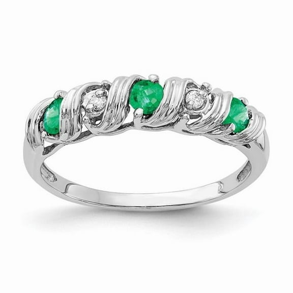 Primal Gold 14 Karat White Gold 2.75mm Emerald and AA Diamond Ring