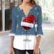 thumbnail image 2 of Camisetas con Cuello en V Mujeres Moda Impresa 3/4 Mangas Blusa, Top Cómodo Casual para el Hogar Y Diario, 2 of 4