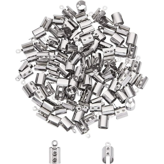 200pcs Folding Crimp Ends Crimps Ends Fold Over Cord Ends 6mm Terminators Clamp End Tips Jewelry Finding Kit