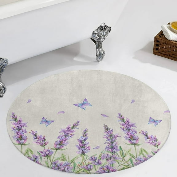 Lavender Flowers Round Carpet Circle Rug Outdoor Patio Area Rug Washable Large Area Rugs Hallway Room Decor Fitness Mats
