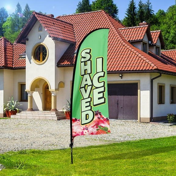 QSUM Shaved Ice Themed Feather Flag,7FT Dessert Shop Advertising Swooper Flag, Vivid Color and Fade Proof Ice Cream Businesses Signs