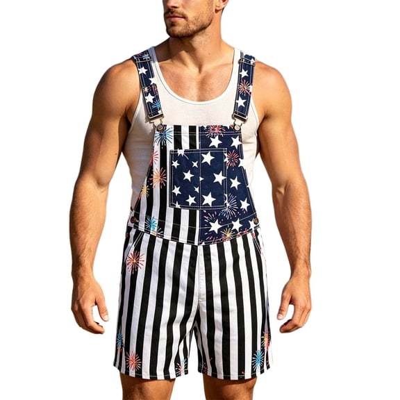 American Flag Overalls Men Shorts Loose Fit Festival Jumpsuits Patriotic Work Bibs Coveralls Casual Outdoor Summer Fourth of July Clothes