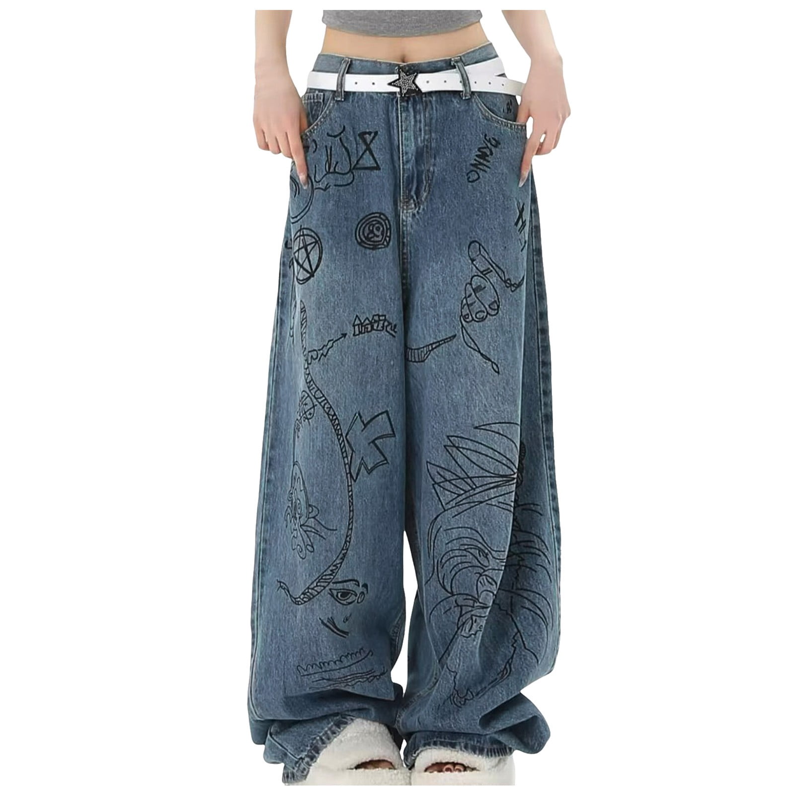 Bmisegm Jeans Rétro Mode Polyvalents et Minimalistes pour Femmes Printemps et Automne Y2K Jeans pour Femmes Bleu TG