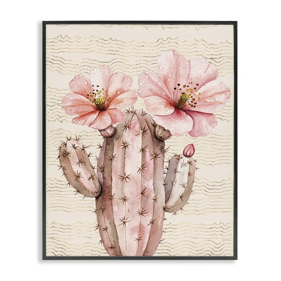 Stupell Industries Pastel Cactus with Blooms Plants & Flowers Painting Black Framed Art Print Wall Art, 11 x 14